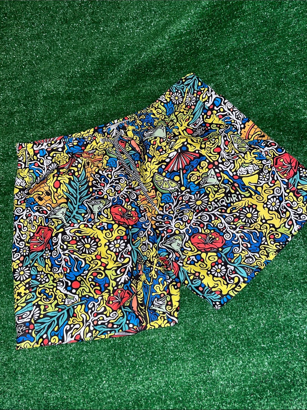 Boardies x Bebar tropical floral margarita drawstring swim trunks LARGE